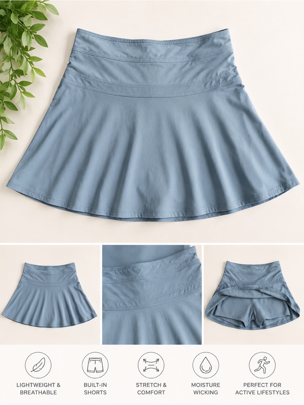 Athleta Light Blue Skater Athletic Skirt with Built-In Shorts